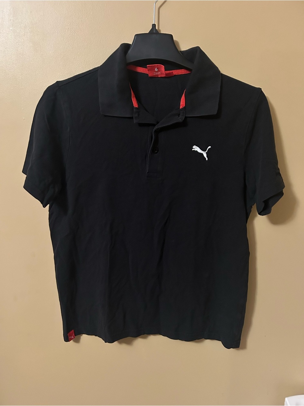 Puma Black Polo with Red Accent and White Logo